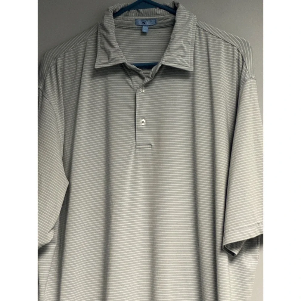Genteal Performanc Polo Shirt Mens XL Gray White Stripe Short Sleeve Golf - Picture 8 of 12